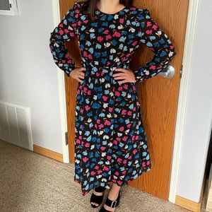 J. Crew Floral Midi Dress - Black, Blue, Pink